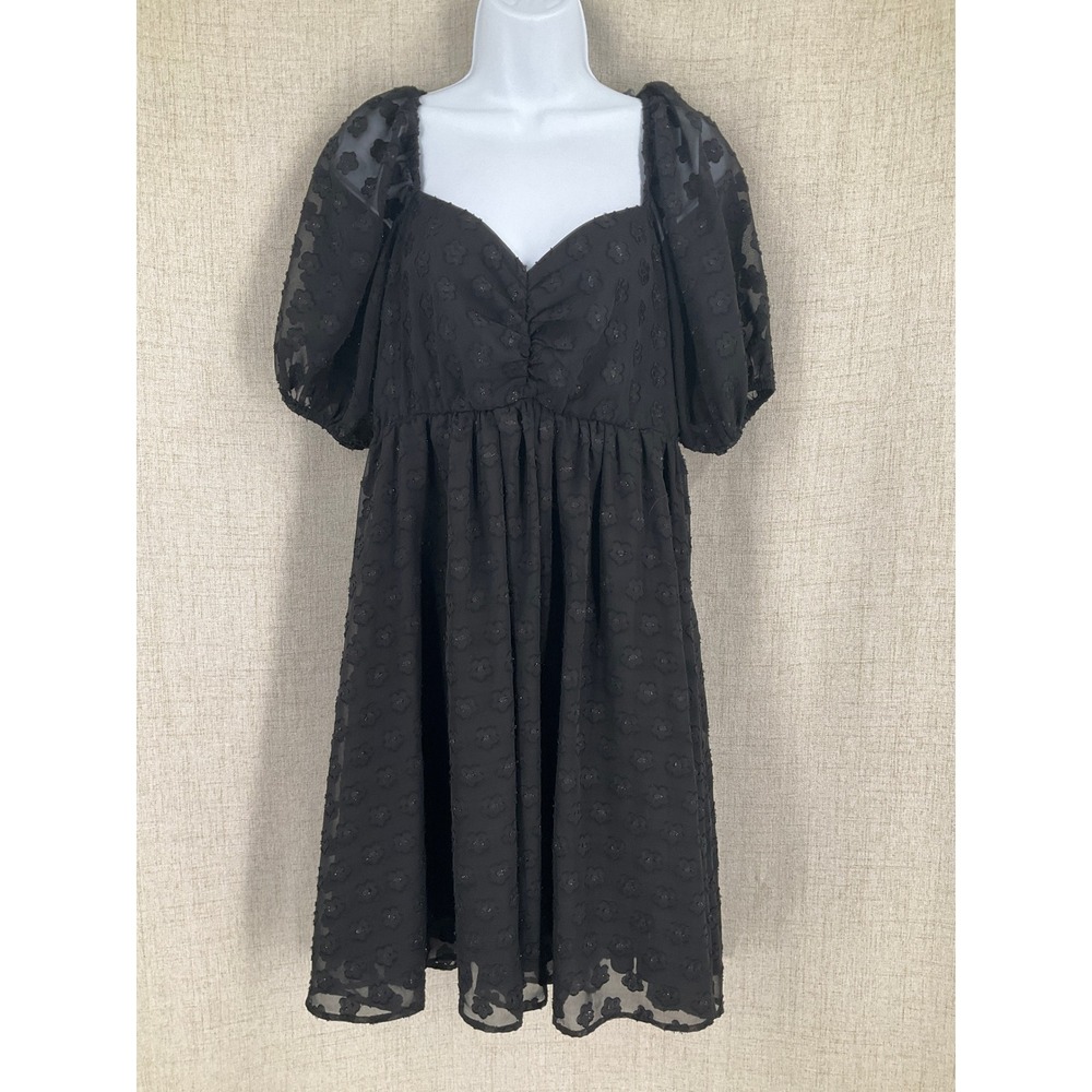 Arula Babydoll Dress Womens Size A Black Floral Dark Coquette Goth Whimsical